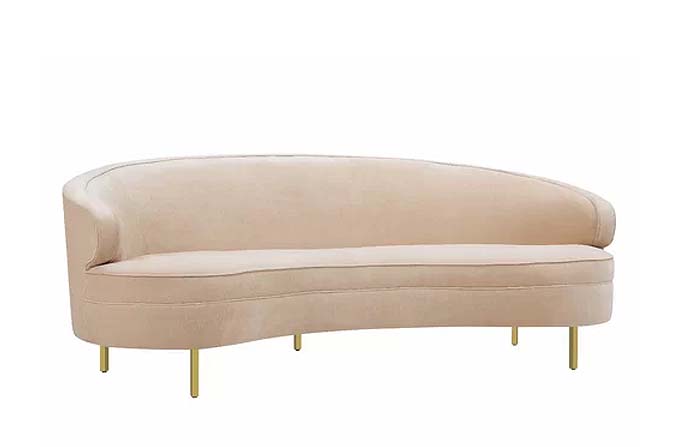 art deco curved back ivory velvet sofa