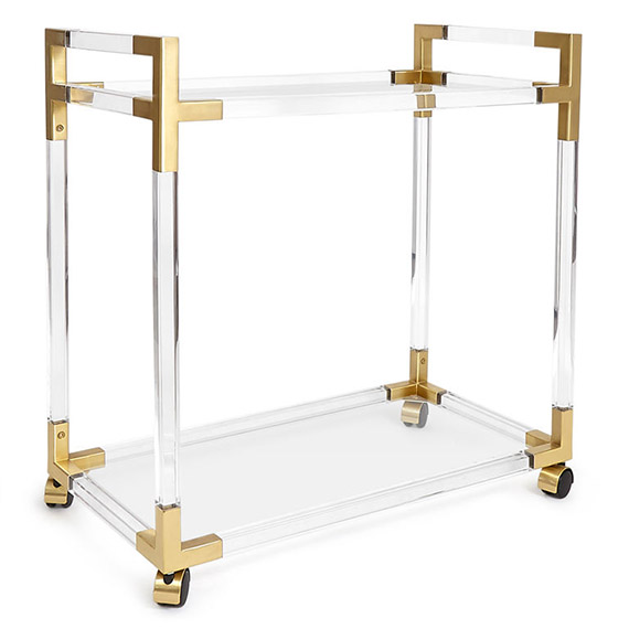gold and lucite bar cart