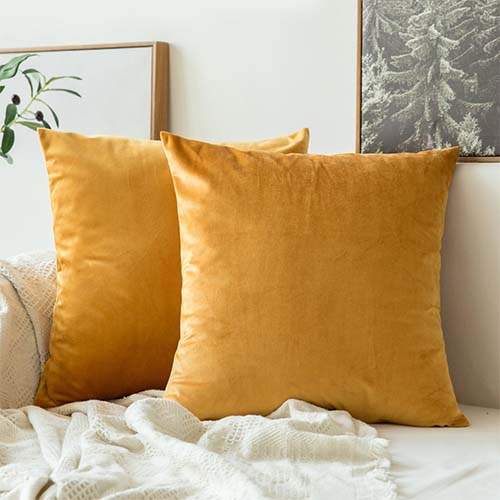 mustard velvet throw pillow