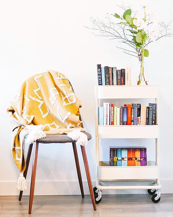 books stored in rolling cart