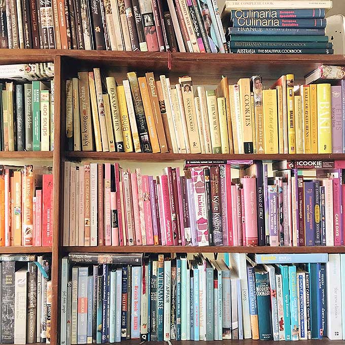 pastel books grouped by color