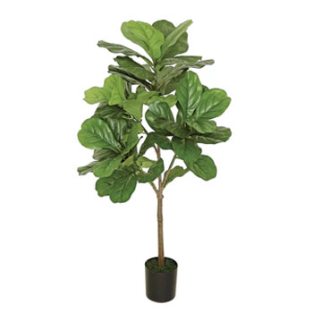 faux fiddle leaf fig tree perfect for a mid century modern dining room setting