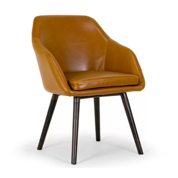faux tan leather dining chair with arm rests