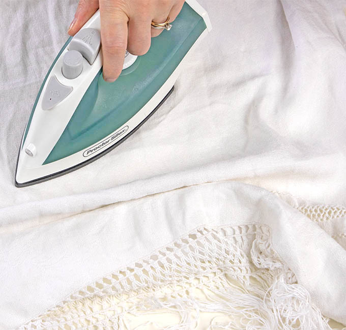 Ironing the fabric I'm using for my DIY wall hanging project