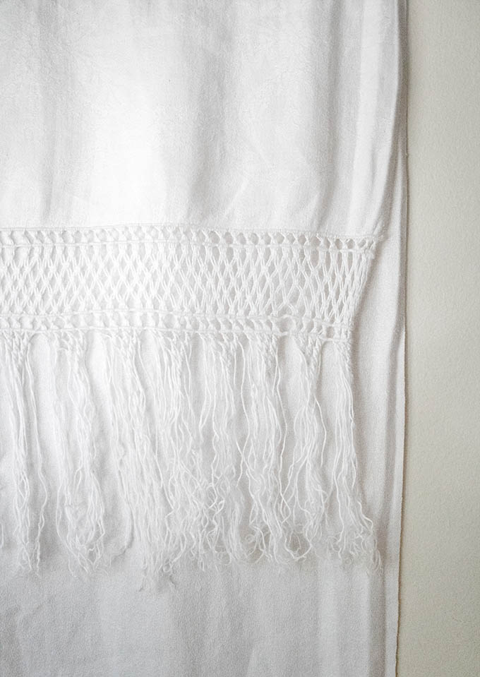 The fabric I'm using for this DIY wal hanging project - this is a close up on the beautiful hand-made detailing.