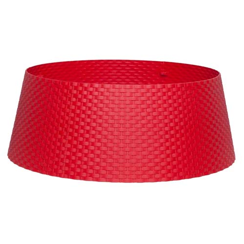 red plastic tree collar that closes with magnets