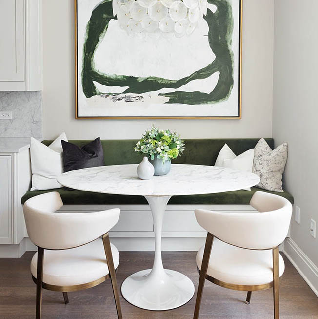 white and green breakfast nook