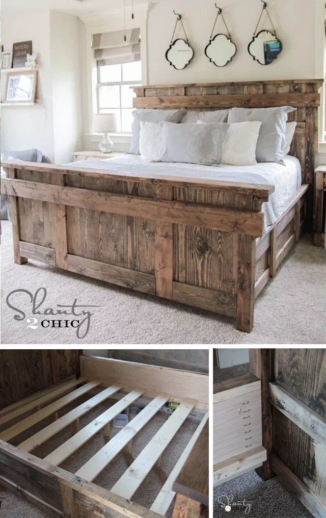 21 Awesome Diy Bed Frames You Can, Farmhouse Bed Frame With Drawers