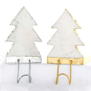 marble tree shaped stocking hanger with metallic foil