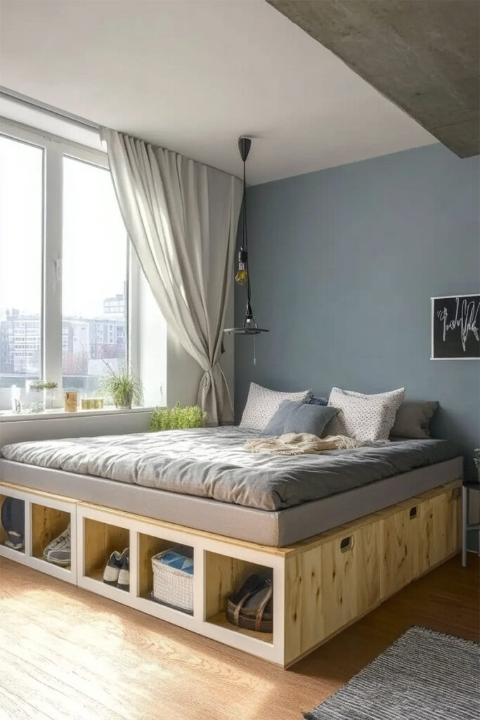 platform bed made out of ikea kallax units
