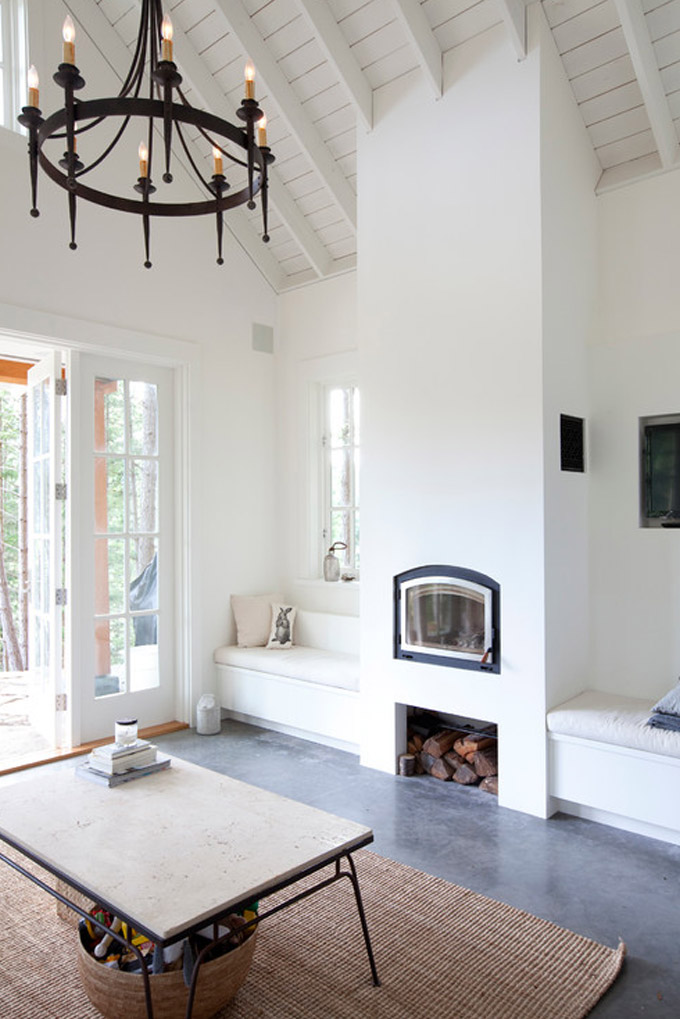benjamin moore simply white in a lovely bright transitional area with a fireplace