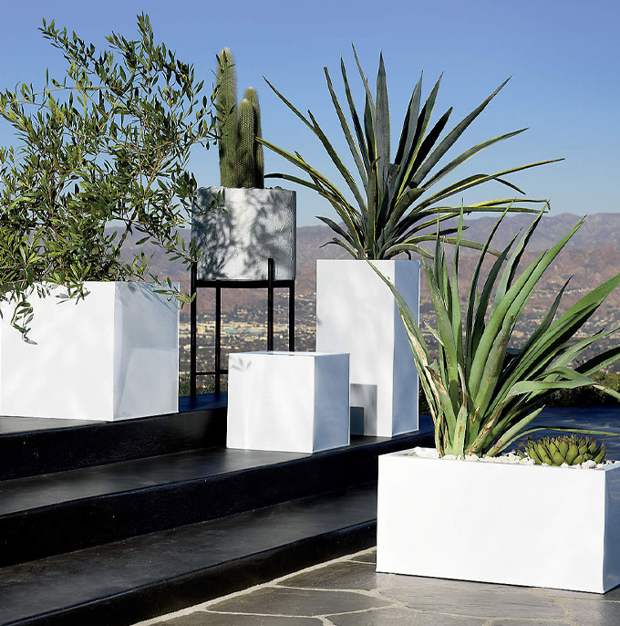 large white ultra modern rectangular planters