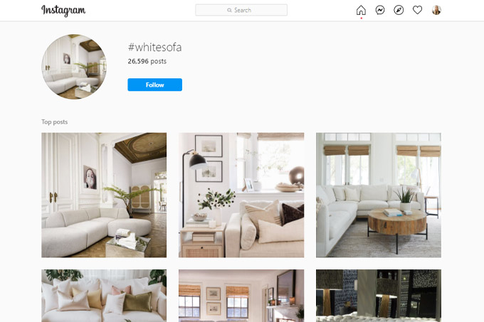 how to choose a sofa - search instagram by hashtag or look at what influencers and designers are posting
