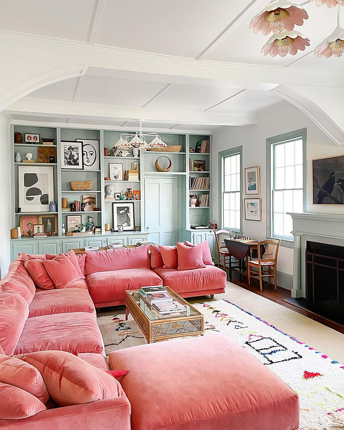 beautiful pink velvet sofa
