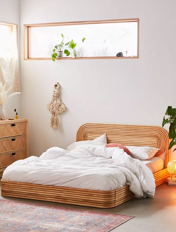 beautiful rattan boho bed from urban outfitters