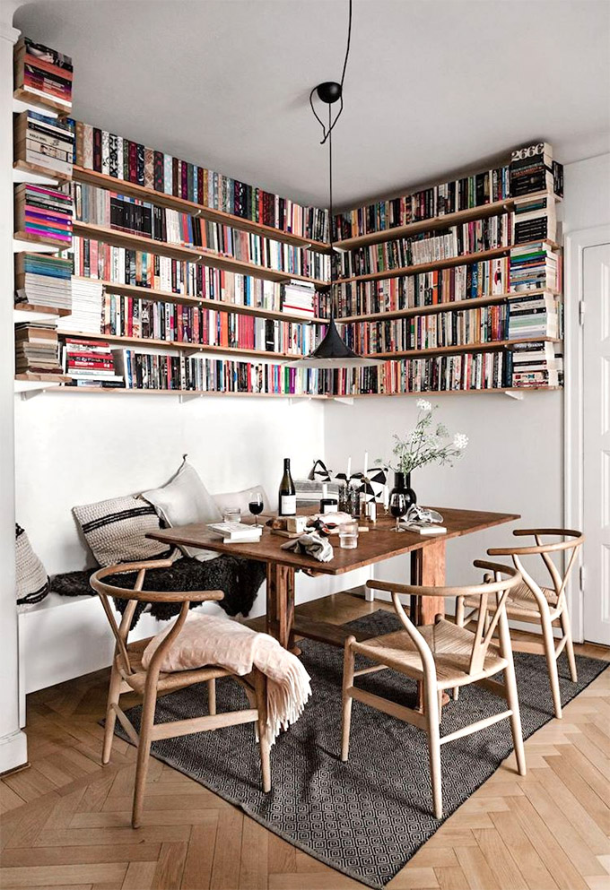 add a bookcase to the upper half of the wall