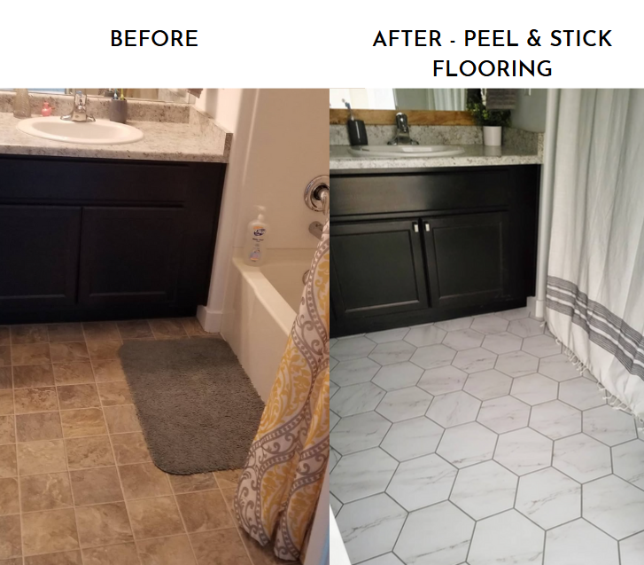 2025 rental bathroom upgrade with peel and stick flooring