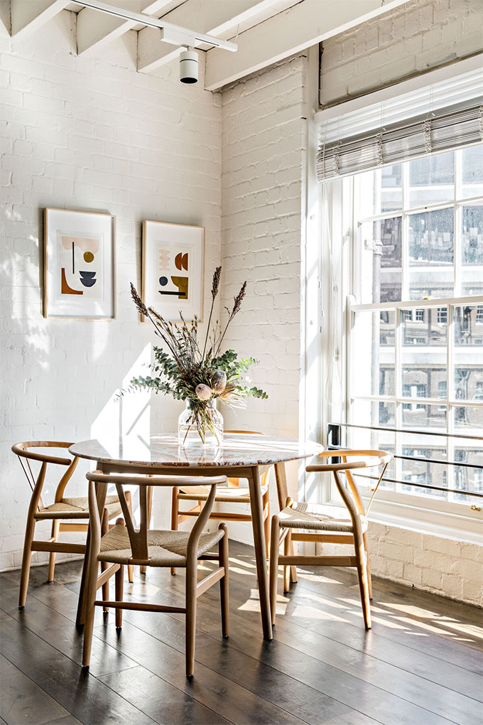 dining room in clean white rental apartment