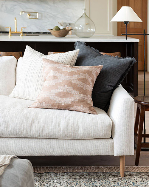 throw pillow combo on a white sofa