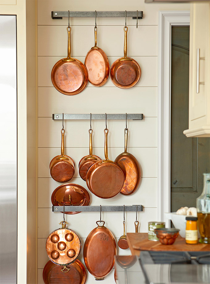 copper pots and pans are a lovely touch in traditional kitchens