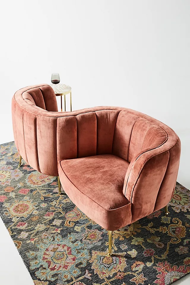 pink velvet conversation bench from anthropologie