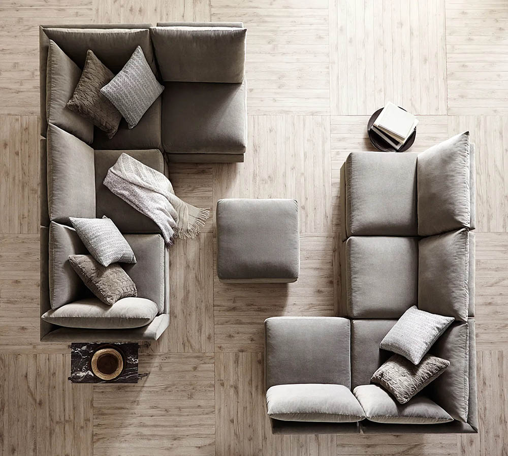 bird's eye view of a collection of modular sofa pieces