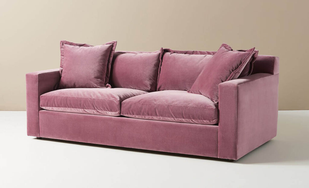 pink velvet sofabed from anthropologie
