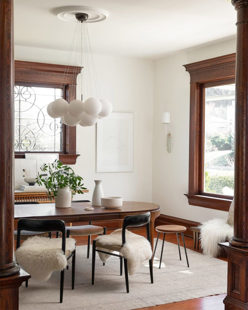 beautiful modern traditional dining room with wood accents