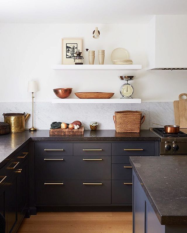 navy kitchen cabinets with dark counters