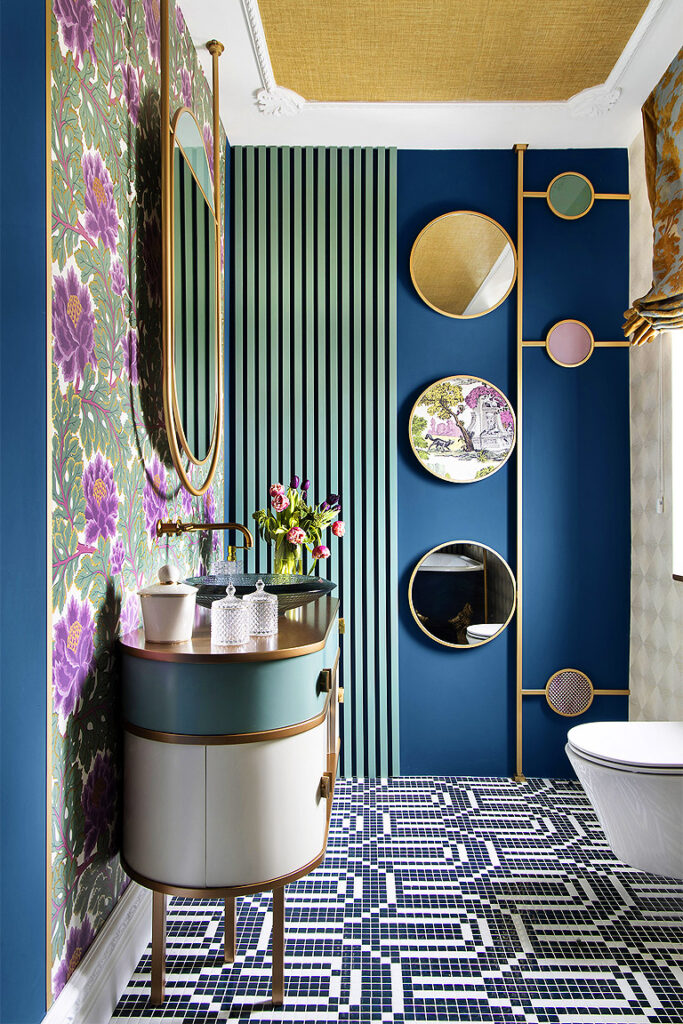 bright bold and colorful art deco inspired bathroom