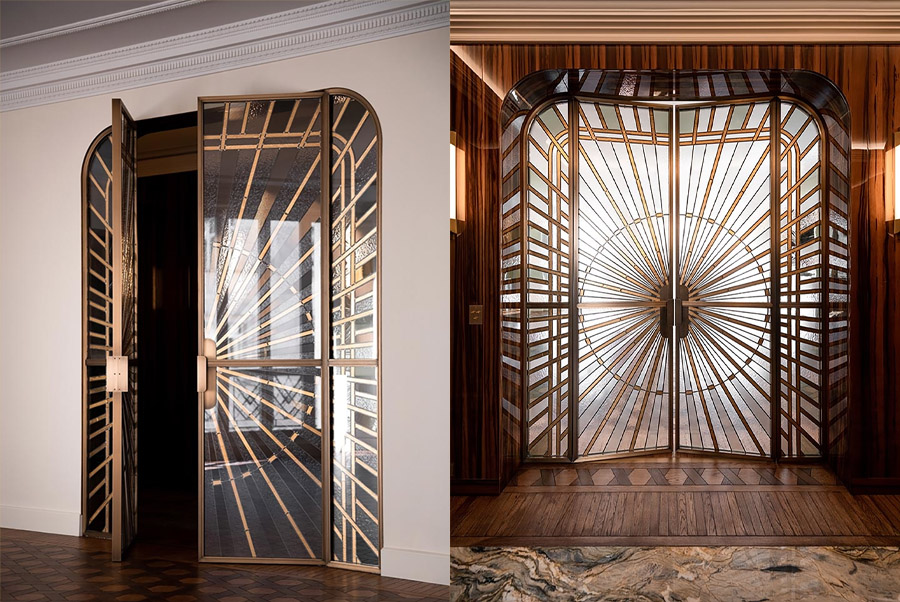 beautiful stained glass sunburst door