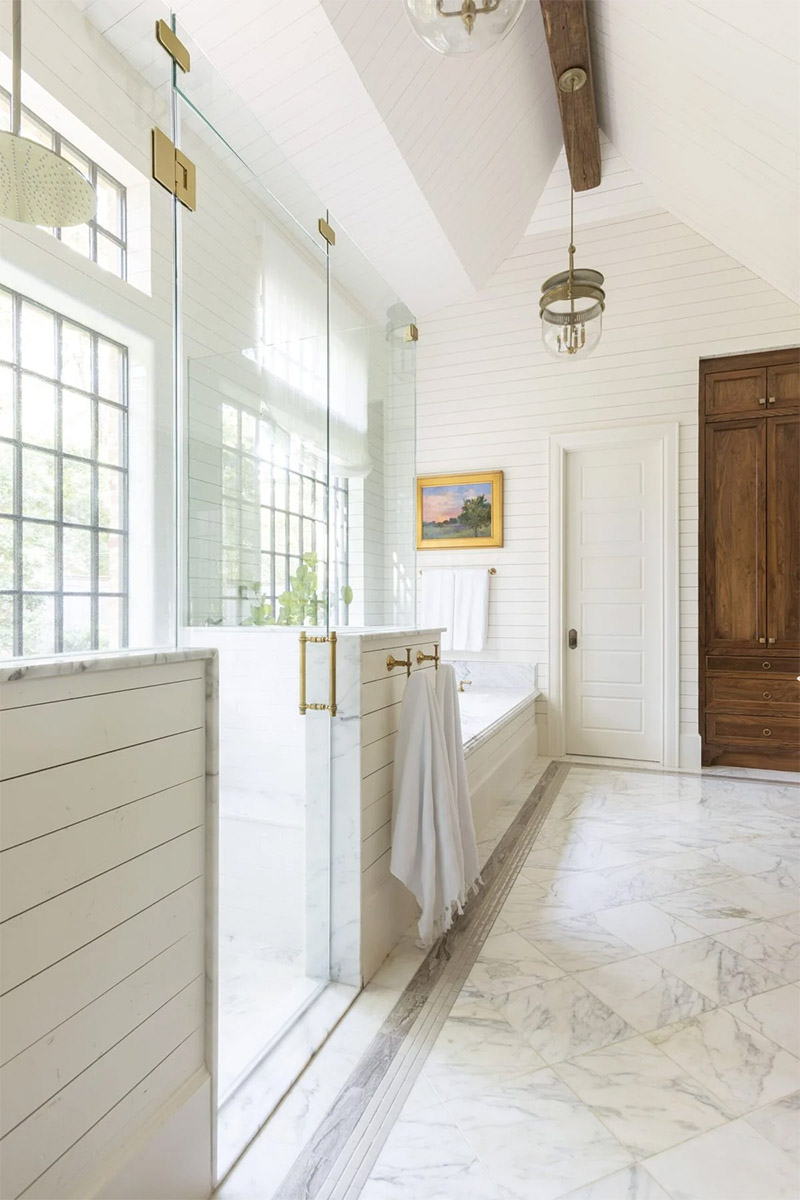 luxury bathroom by marie flanigan painted in benjamin moore cloud white