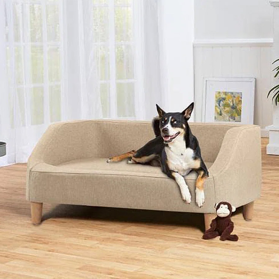 beige linen transitional style dog bed