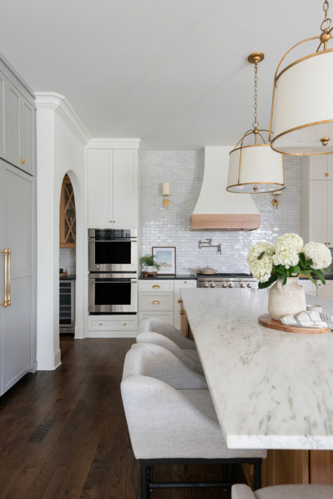 A large white and gray kitchen