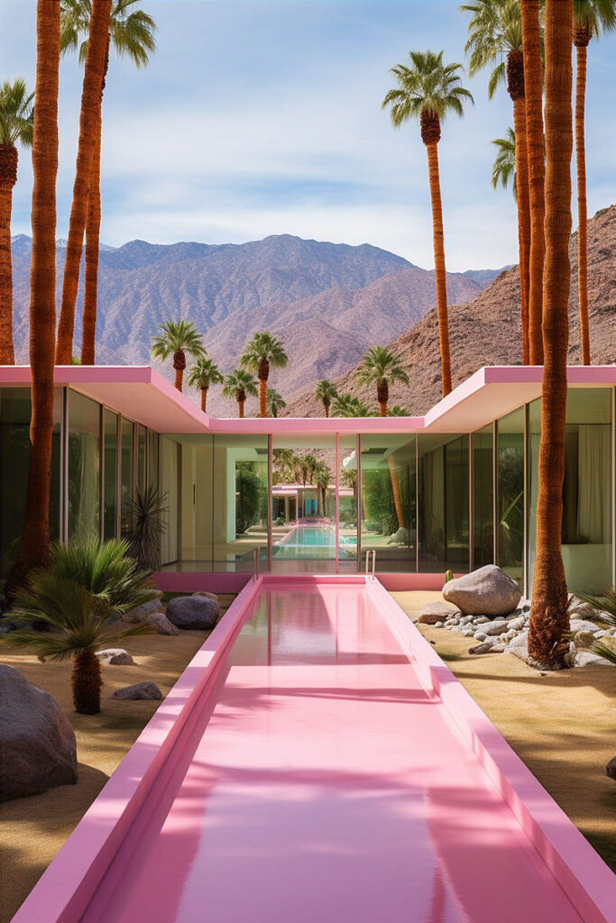 pink palm springs style mansion