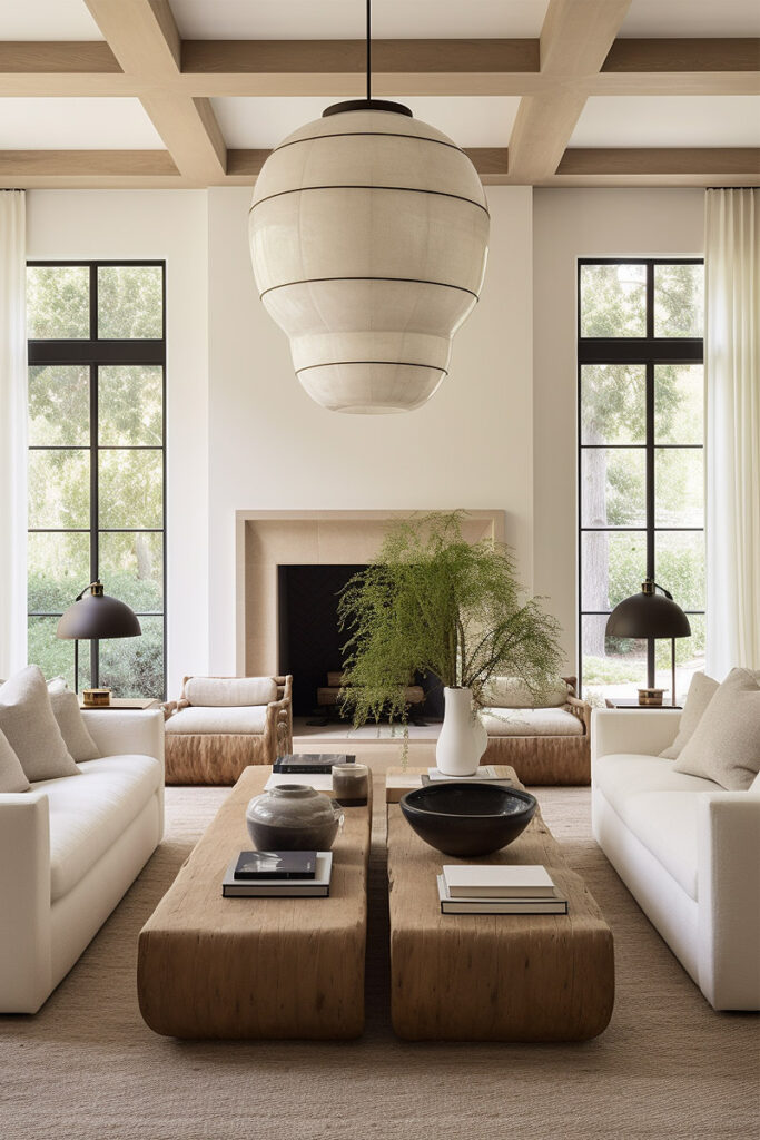 symmetrical living room with multiple focal points