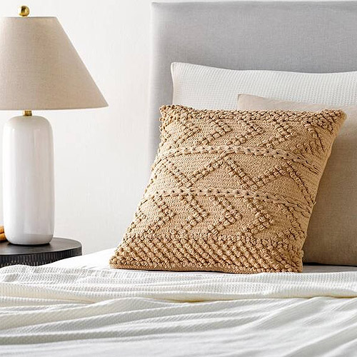 textural throw pillow tan color with nubby raised herringbon pattern