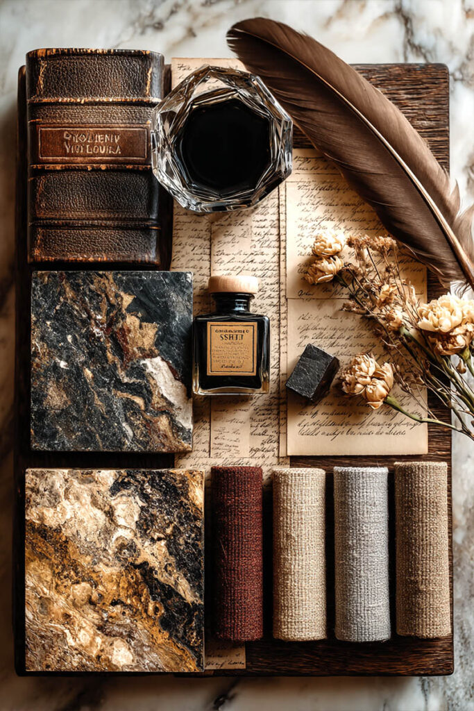 materials and textures inspired by light academia