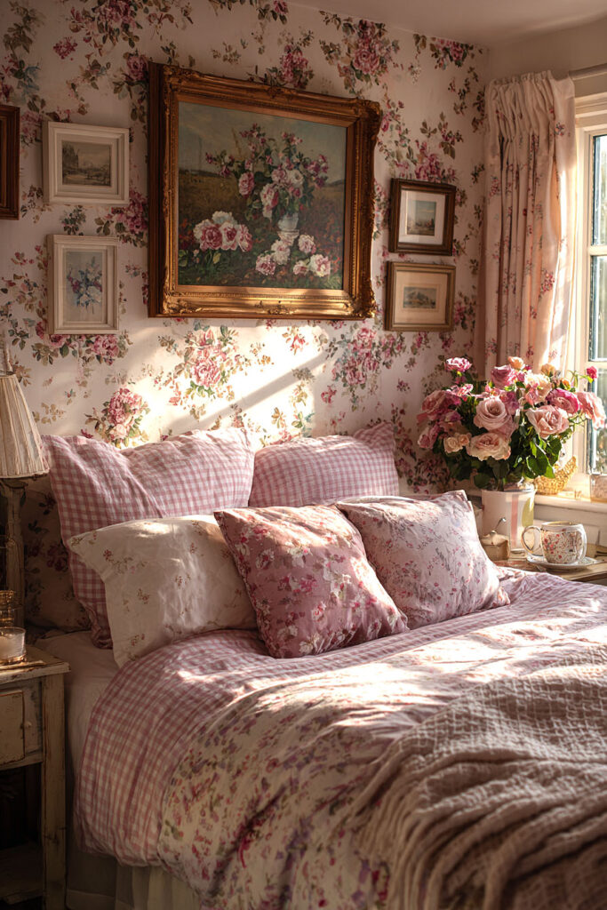 grandmacore bedroom full of pattern